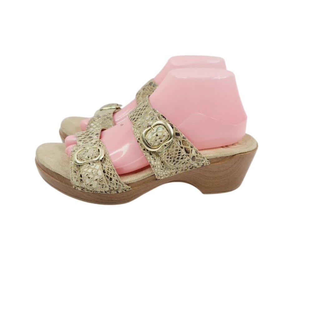 Dansko Women's Gold Sophie Leather‎ Block Heel Slide Sandal Size 10